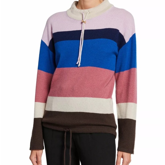 THEORY SWEATER STRIPED MOCK-NECK 100%CASHMERE PULLOVER Sz S MULTI COLOR …NWT - Picture 2 of 10